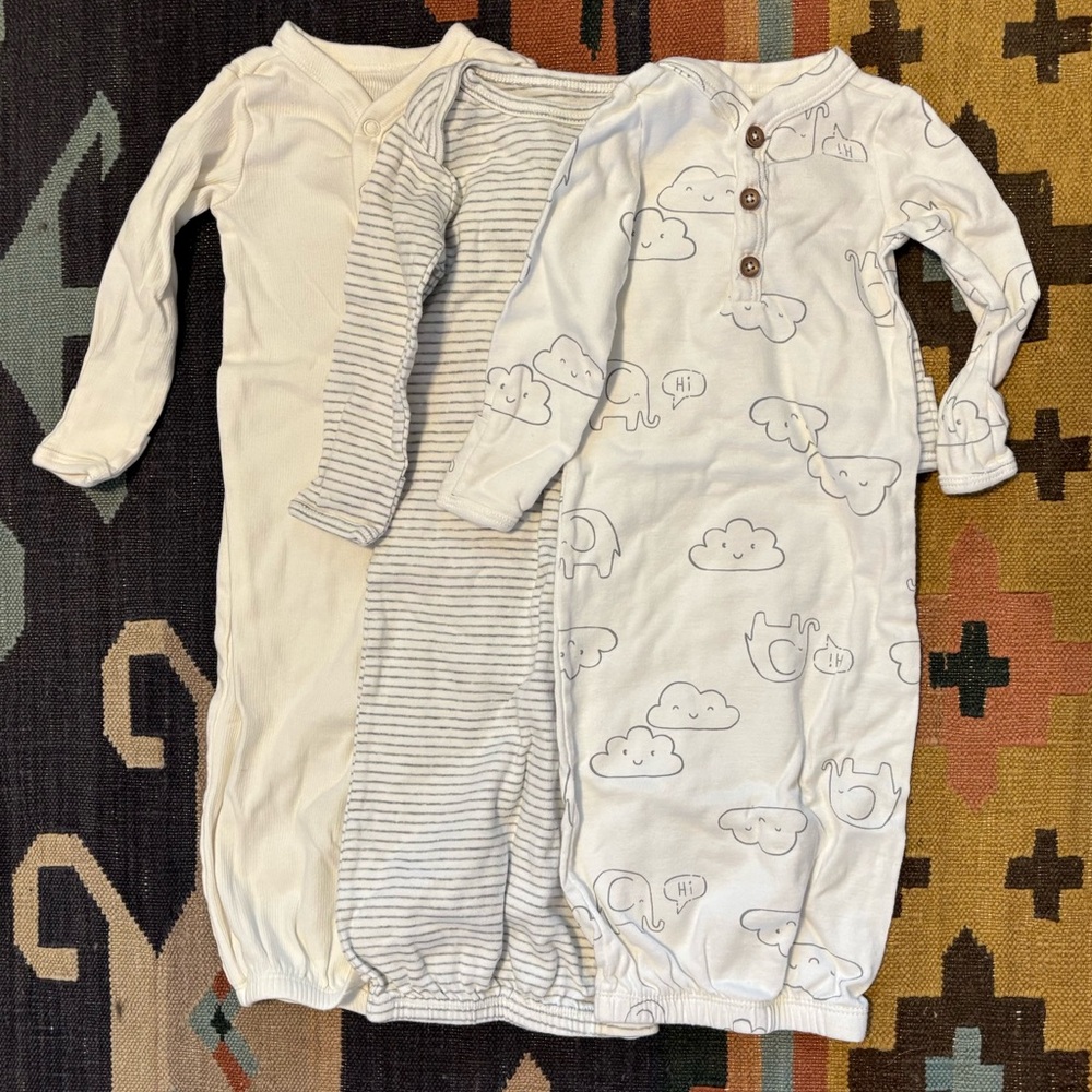 Carter's White and Gray Newborn Gowns